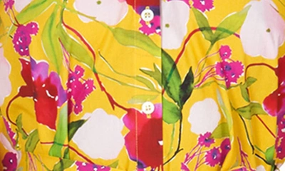 Shop Carolina Herrera Floral Print Ruffle Cuff Cotton Shirtdress In Taxi Cab Multi