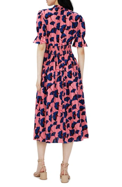 Shop Dvf Erica Floral Button Front Cotton Midi Dress In Falling Gingko Antique Pk Med