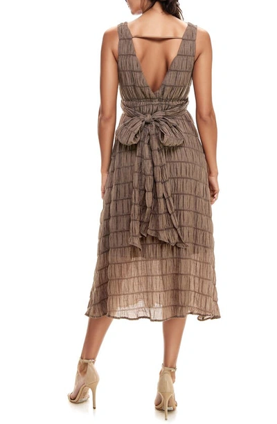 Shop Socialite Smocked Tie Back Sleeveless Midi Dress In Lentil