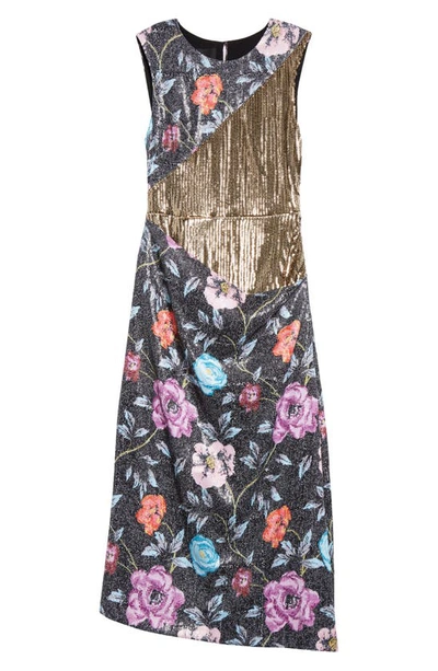 Shop Puppets And Puppets Mother Floral Sequin Midi Dress In Floral Multi