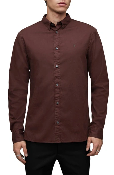 Shop Allsaints Hawthorne Slim Fit Button-up Shirt In Warm Red
