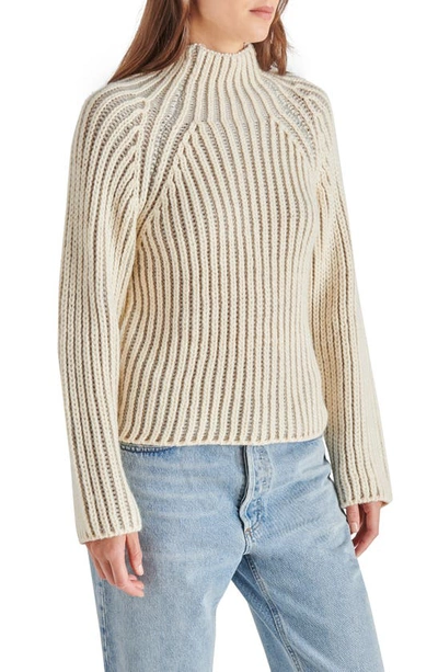 Shop Steve Madden Terra Plaited Rib Mock Neck Sweater In Ash Grey