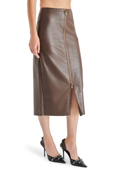 Shop Steve Madden Hayes Croc Embossed Faux Leather Midi Skirt In Dark Espresso