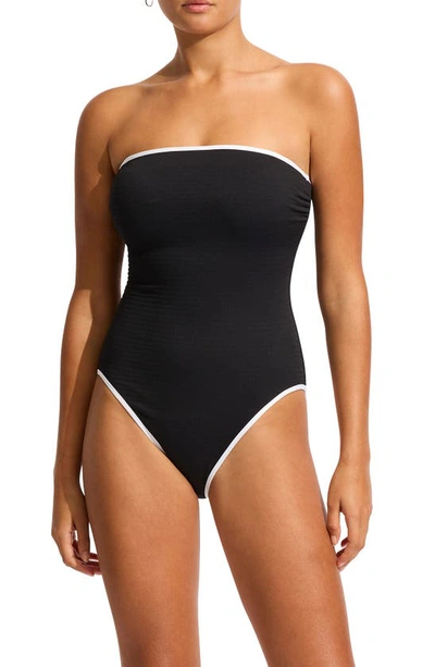 Shop Seafolly Beach Bound Underwire One-piece Swimsuit In Black