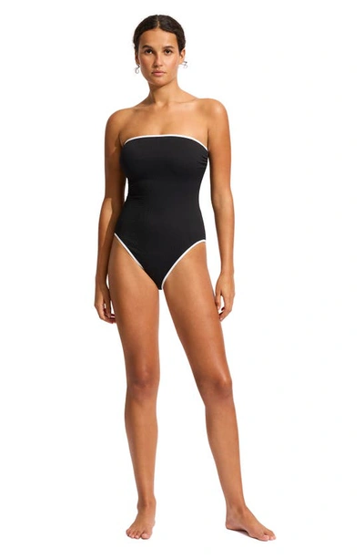 Shop Seafolly Beach Bound Underwire One-piece Swimsuit In Black