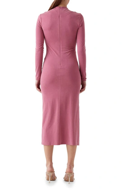 Shop Sophie Rue Talia Ruched Long Sleeve Funnel Neck Midi Dress In Mauve