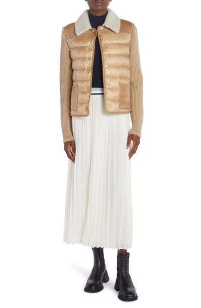 Shop Moncler Pleated Skirt In Silk White