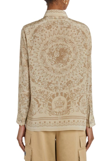 Shop Versace Barocco Print Silk Button-up Shirt In Sand