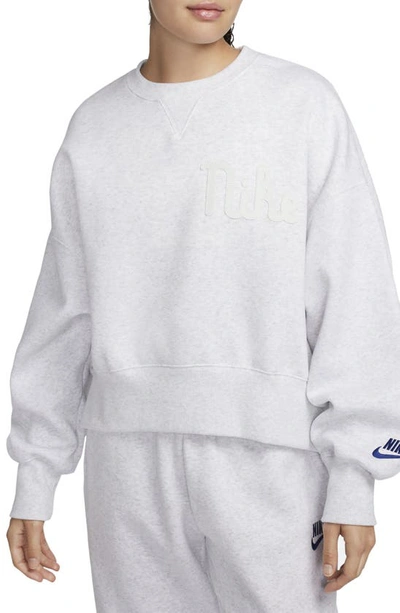 Shop Nike Sportswear Oversize Fleece Sweatshirt In Birch Heather/ Sail
