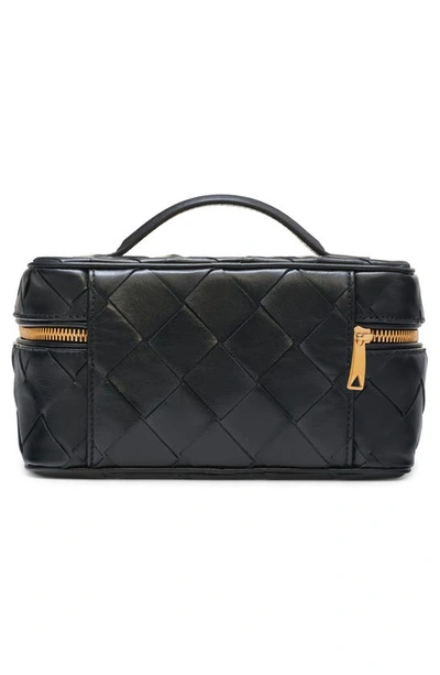 Shop Bottega Veneta Intrecciato Leather East/west Vanity Case In Black-gold