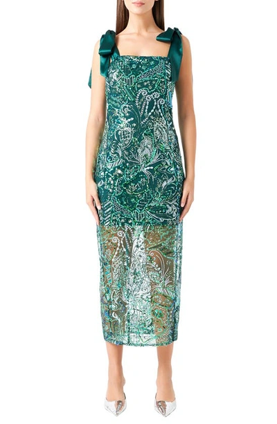 Shop Endless Rose Sequin Tie Shoulder Cocktail Dress In Green