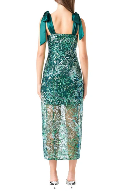 Endless Rose Sequin Tie Shoulder Midi Cocktail Dress In Green