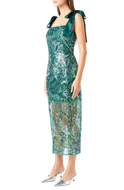 Endless Rose Sequin Tie Shoulder Midi Cocktail Dress In Green