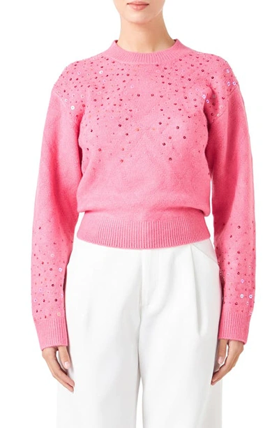 Shop Endless Rose Sequin Crewneck Sweater In Pink