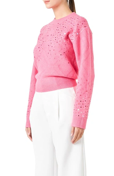 Shop Endless Rose Sequin Crewneck Sweater In Pink
