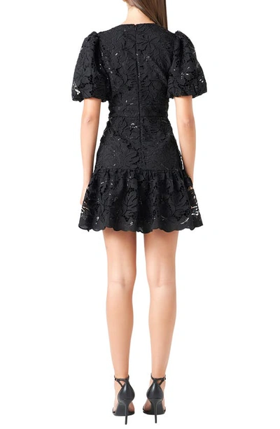 Endless Rose Women's Sequin Open-lace Puff-sleeve Mini Dress In Black