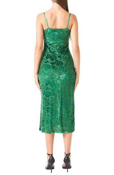 Shop Endless Rose Velvet Floral Midi Slipdress In Green