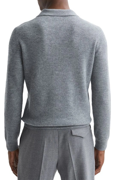Shop Reiss Malik Textured Wool Polo Sweater In Soft Grey Melange