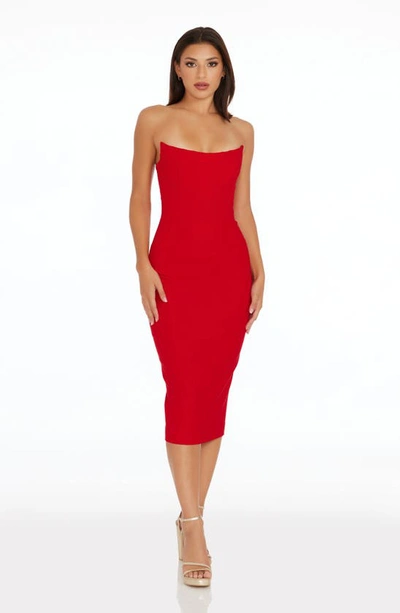 Shop Dress The Population Cosette Strapless Corset Dress In Rouge