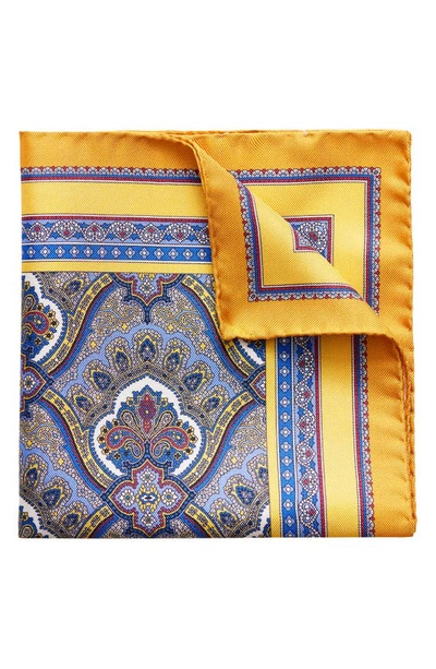 Shop Eton Paisley Silk Pocket Square In Yellow/orange