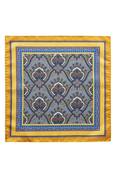Eton Men's Print Silk Pocket Square In Yellow/orange