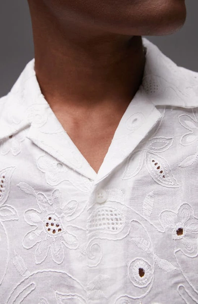 Shop Topman Embroidered Eyelet Short Sleeve Camp Shirt In White