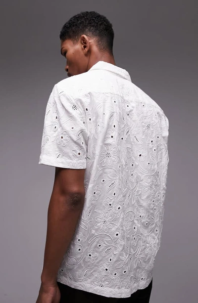 Shop Topman Embroidered Eyelet Short Sleeve Camp Shirt In White