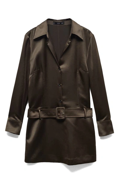 Mango Kate Long Sleeve Satin Cargo Minidress In Beige - Khaki