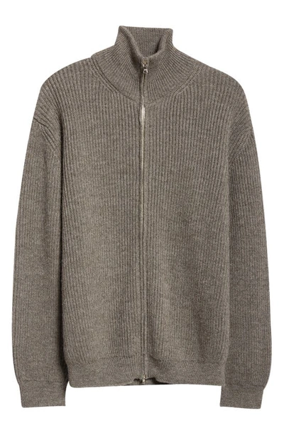 Shop De Bonne Facture Front Zip Rib Wool Cardigan In Dark Grey