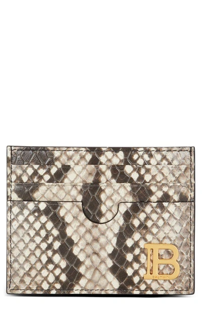 Shop Balmain B-buzz Calfskin Leather Card Case In Grey