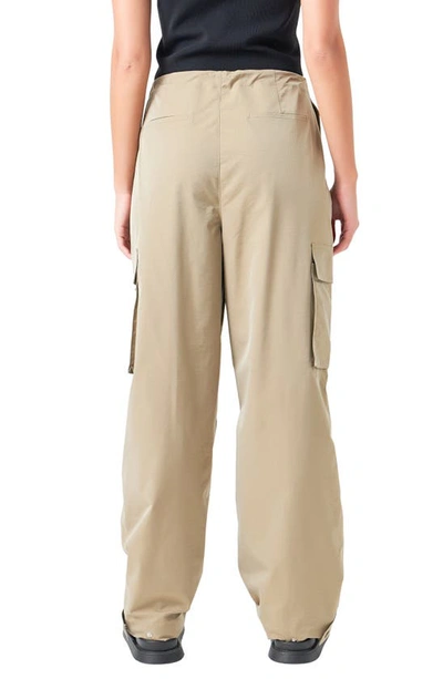 Grey Lab Pleated Low Rise Parachute Cargo Pants In Khaki