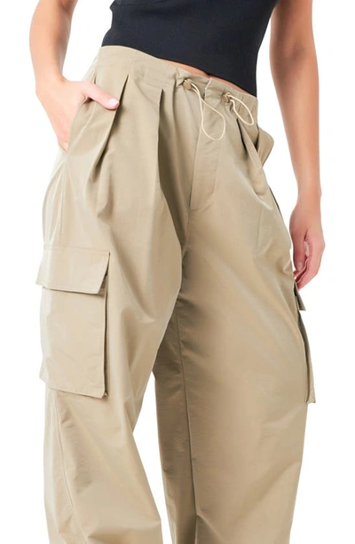 Grey Lab Pleated Low Rise Parachute Cargo Pants In Khaki