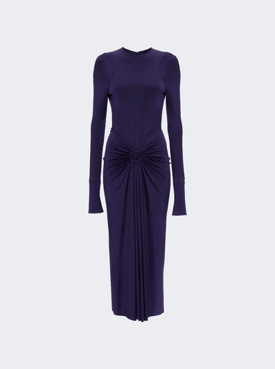 Shop Victoria Beckham Gathered Long Sleeve Midi Dress In Ultraviolet