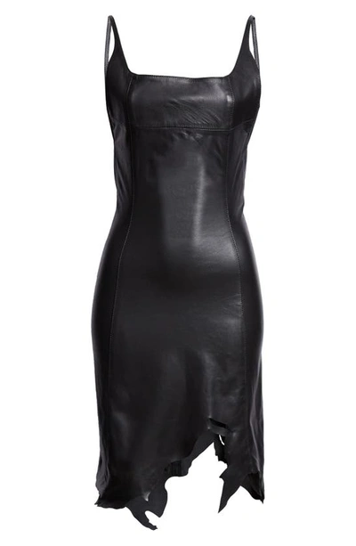 Shop Coperni Uneven Hem Recycled Leather Minidress In Black
