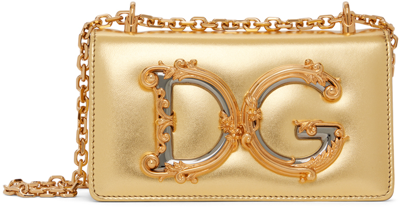 Shop Dolce & Gabbana Gold Calfskin Phone Bag In 8s171 Oro Chiaro