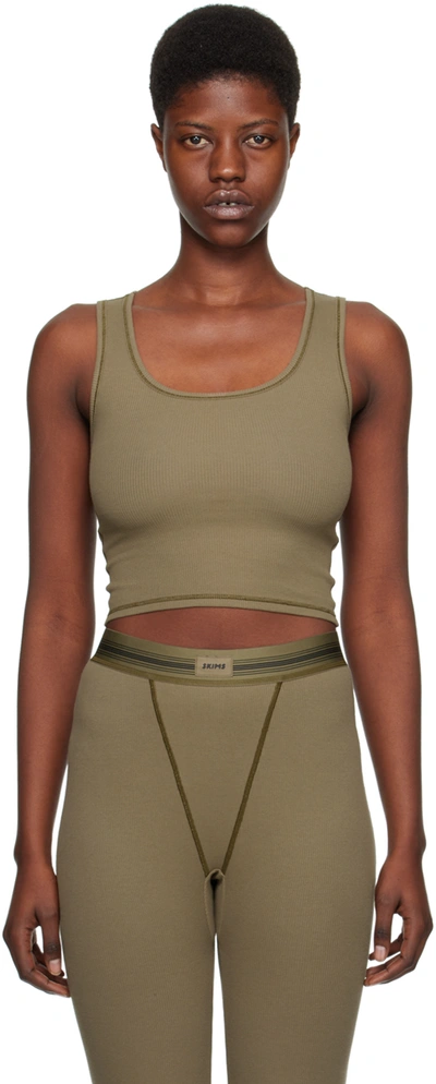 Skims Womens Army Ribbed Stretch-cotton Tank Top