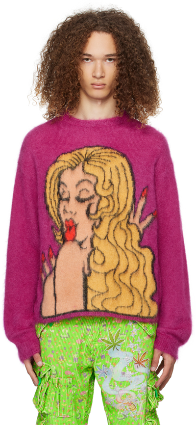 Shop Erl Pink Graphic Sweater In Fuscia