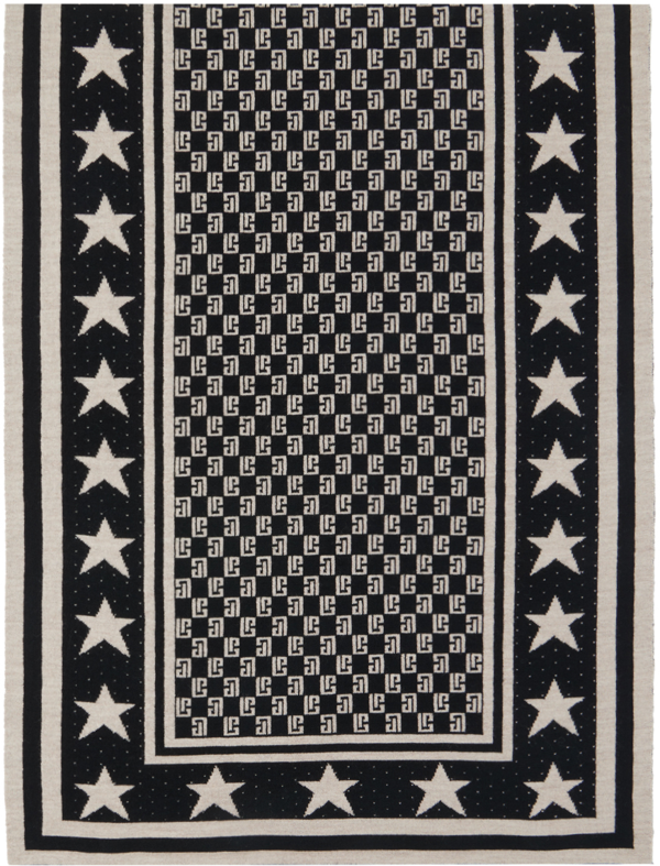 Balmain monogram-pattern merino wool scarf - EDK BLACK