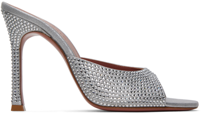 Shop Amina Muaddi Silver Alexa Crystal Slipper 105 Heeled Sandals