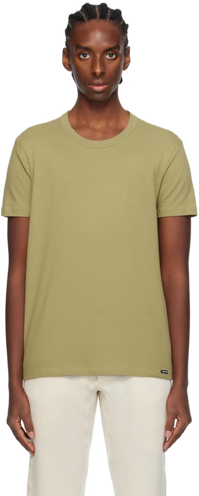 Shop Tom Ford Khaki Crewneck T-shirt In 339 Matcha