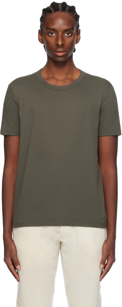 Shop Tom Ford Khaki Crewneck T-shirt In 302 Military Green
