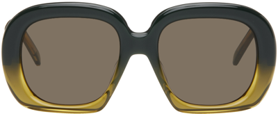 Shop Loewe Green Curvy Sunglasses In Darkgreen/brown
