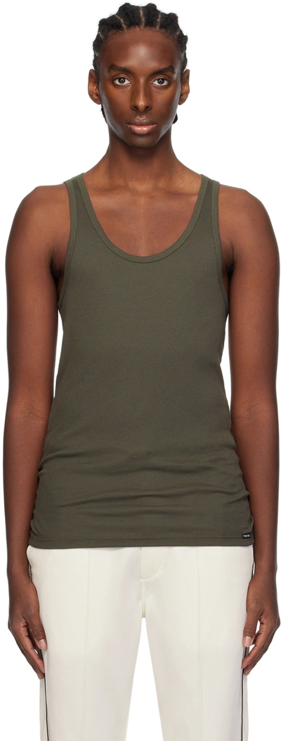 Shop Tom Ford Khaki Ribbed Tank Top In 302 Military Green