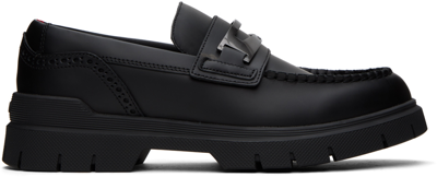 Shop Hugo Black Leather Loafers In Black 001