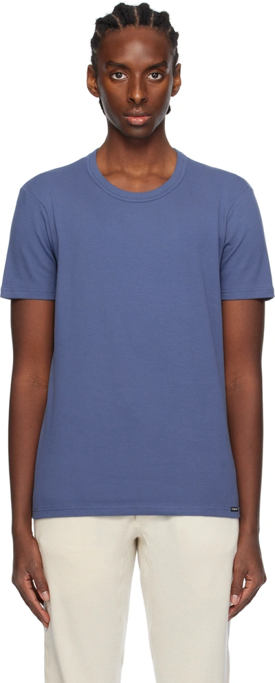 Shop Tom Ford Blue Crewneck T-shirt In 434 High Blue