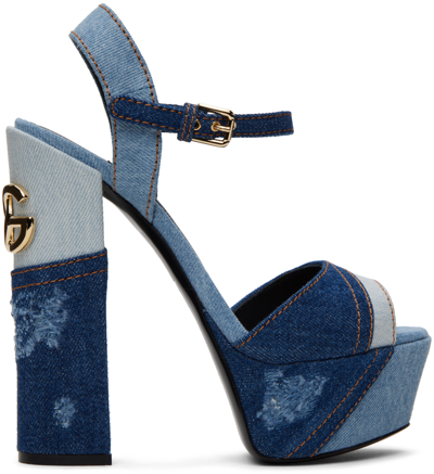 Shop Dolce & Gabbana Blue Patchwork Denim Platform Heeled Sandals In 80650 Blu