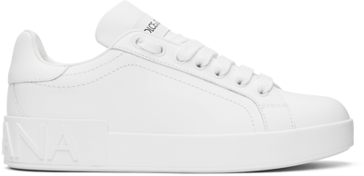 Shop Dolce & Gabbana White Calfskin Portofino Sneakers In 80001 Bianco