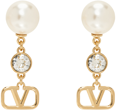 Shop Valentino Gold Vlogo Signature Earrings In Y49 Oro 18/cream