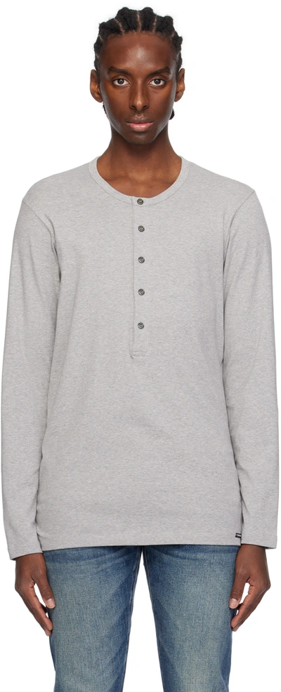 Shop Tom Ford Gray Patch Long Sleeve Henley In 020 Grey