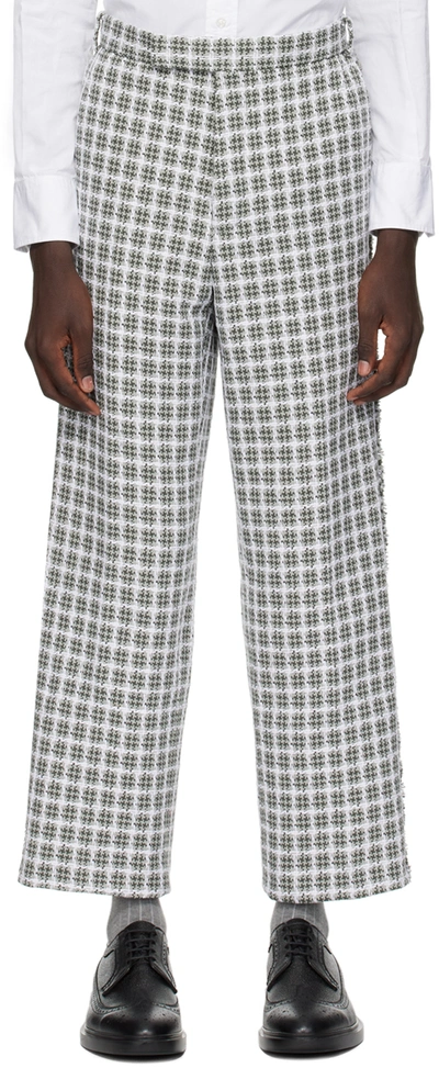 Shop Thom Browne Gray & White Check Trousers In 035 Med Grey